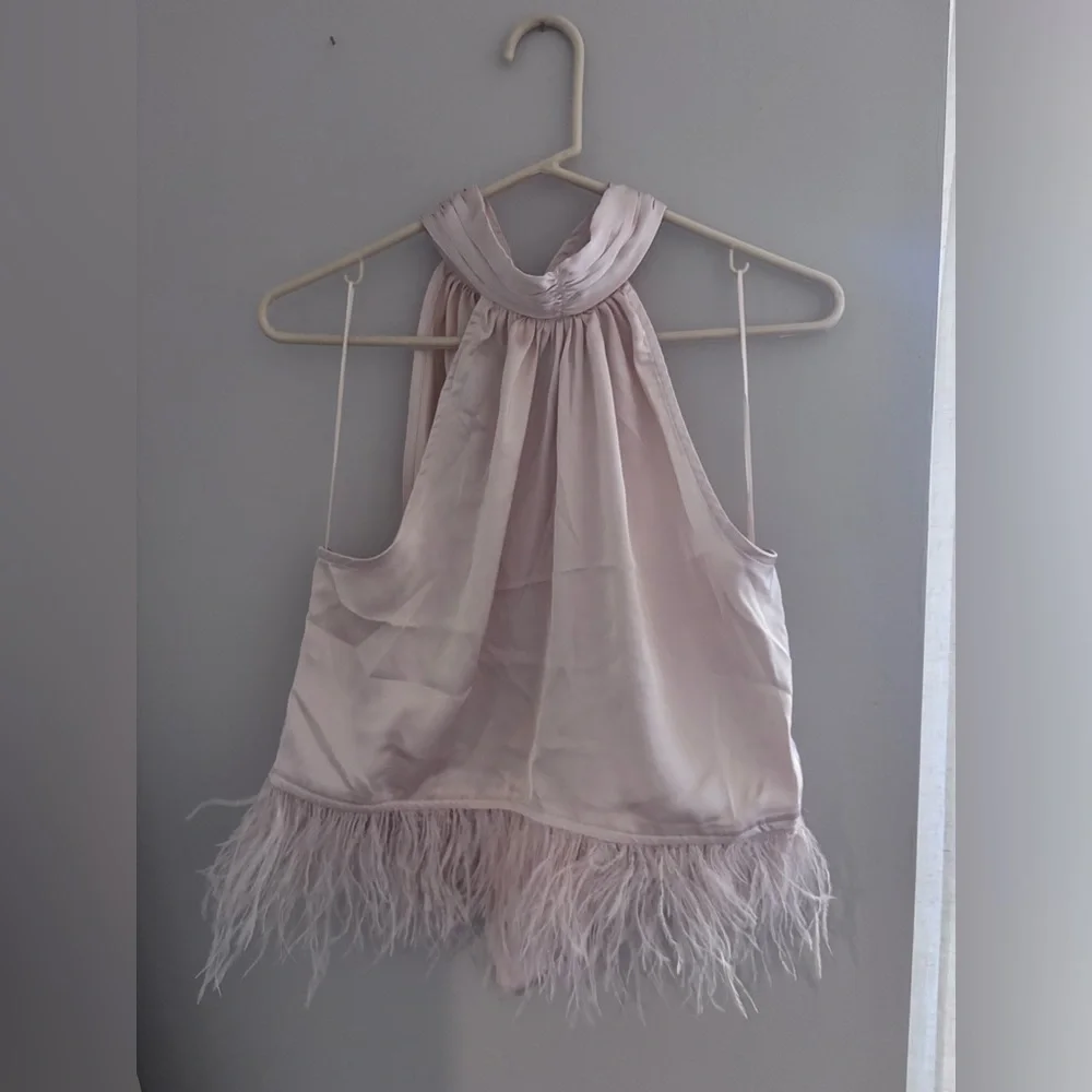 Strut & Bolt | Blush Pink Halter Top with Feather Detail - Picture 4 of 12